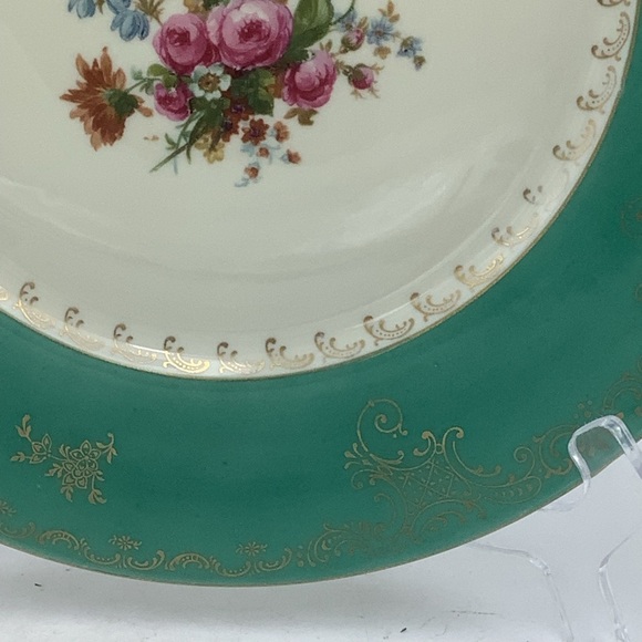 Koenigszelt Germany Green Rimmed 10 1/2” Plate with Gold Gilt - Picture 3 of 13